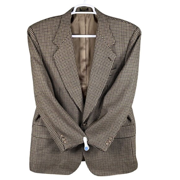 Oscar De La Renta Mens 43R Houndstooth Wool Blazer Jacket Sportcoat Timeless - Picture 4 of 16
